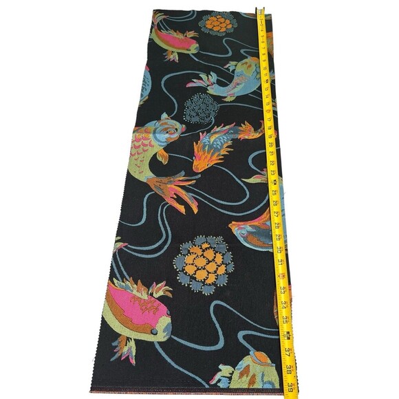 3 Fabric Remnants Brocade Koi Fish Black against Vibrant Colors See Measurements - Picture 5 of 10